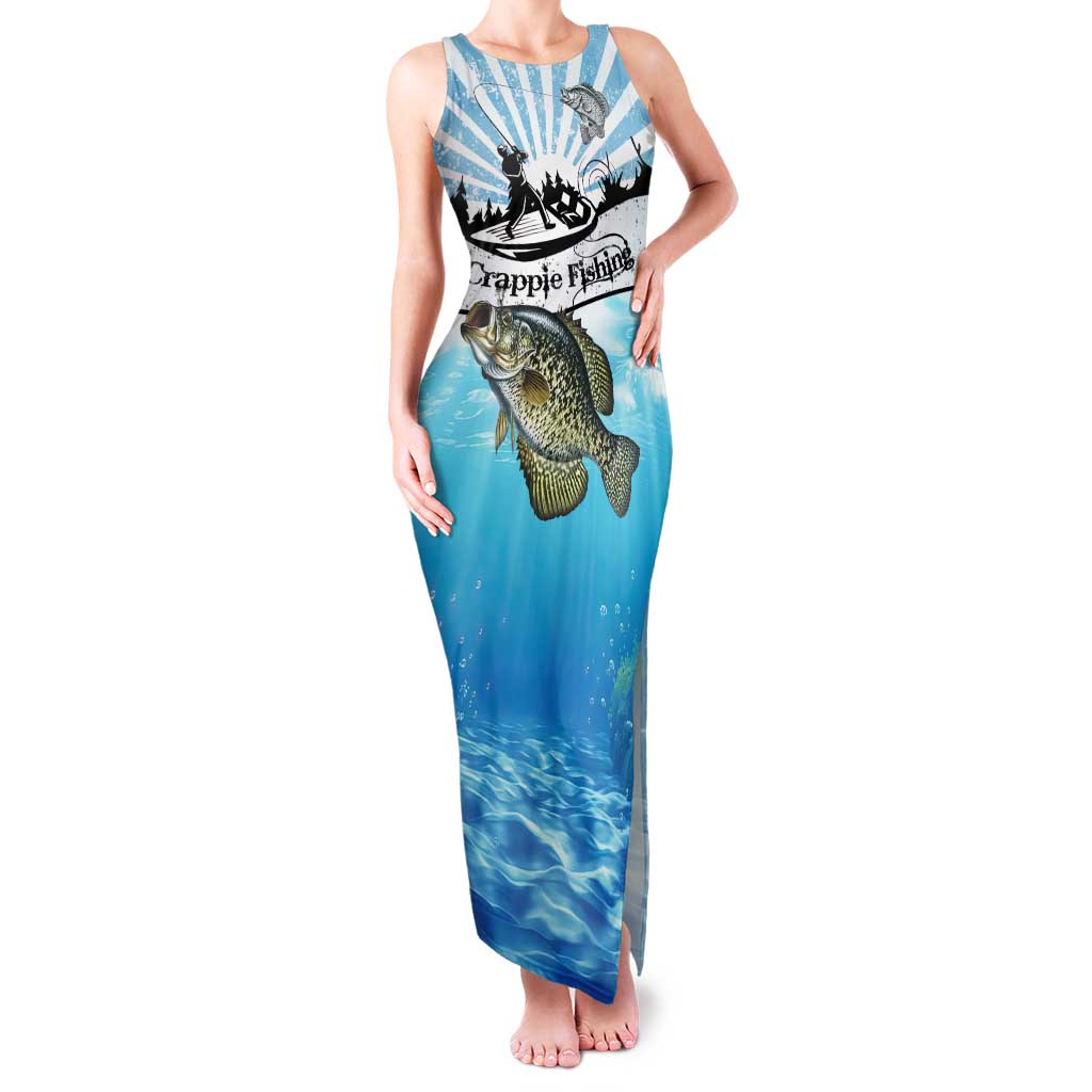 Personalized Crappie Fishing Family Matching Tank Maxi Dress and Hawaiian Shirt with Lake Water Splash Scene and Sunrise Silhouette Angler Design - Wonder Print Shop