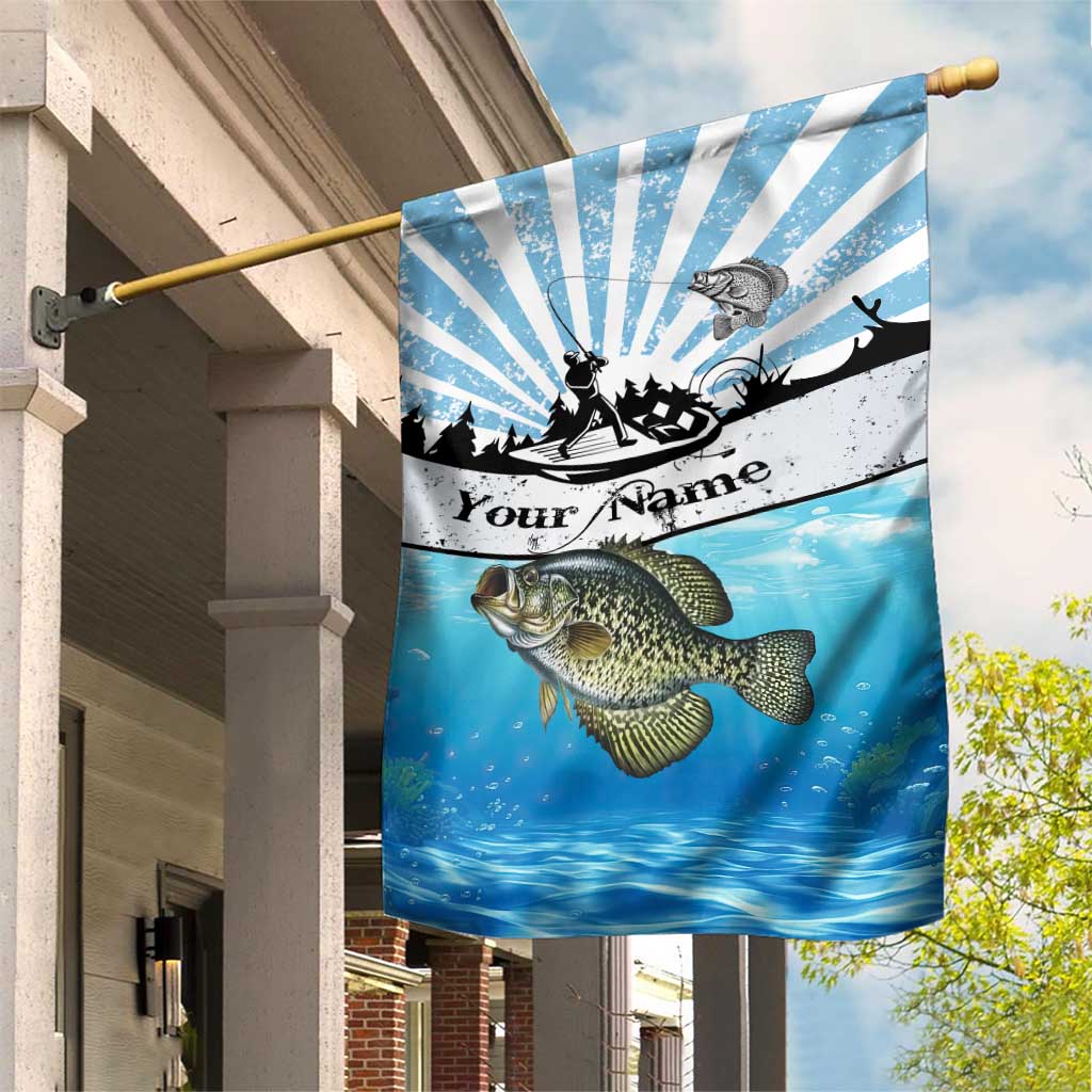 Personalized Crappie Fishing Garden Flag with Lake Water Splash Scene and Sunrise Silhouette Angler Design - Wonder Print Shop