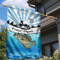Personalized Crappie Fishing Garden Flag with Lake Water Splash Scene and Sunrise Silhouette Angler Design - Wonder Print Shop