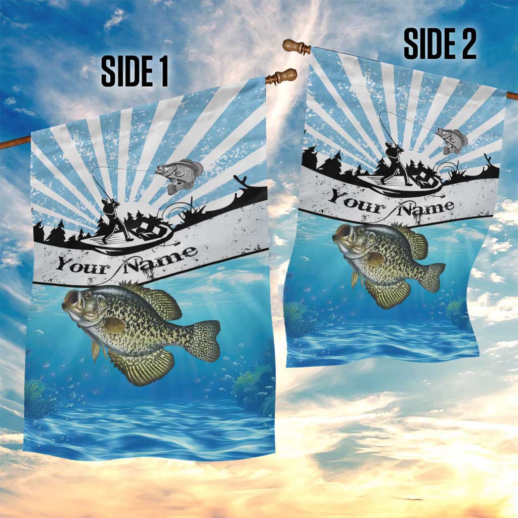 Personalized Crappie Fishing Garden Flag with Lake Water Splash Scene and Sunrise Silhouette Angler Design - Wonder Print Shop
