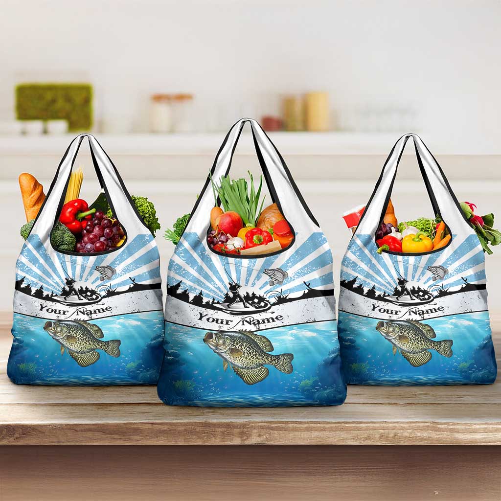 Personalized Crappie Fishing Grocery Bag with Lake Water Splash Scene and Sunrise Silhouette Angler Design - Wonder Print Shop