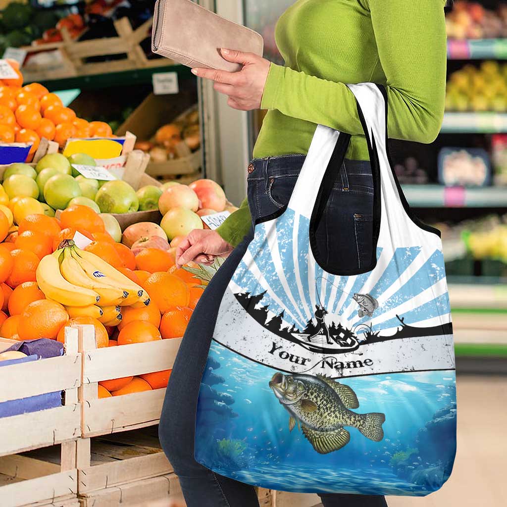Personalized Crappie Fishing Grocery Bag with Lake Water Splash Scene and Sunrise Silhouette Angler Design - Wonder Print Shop