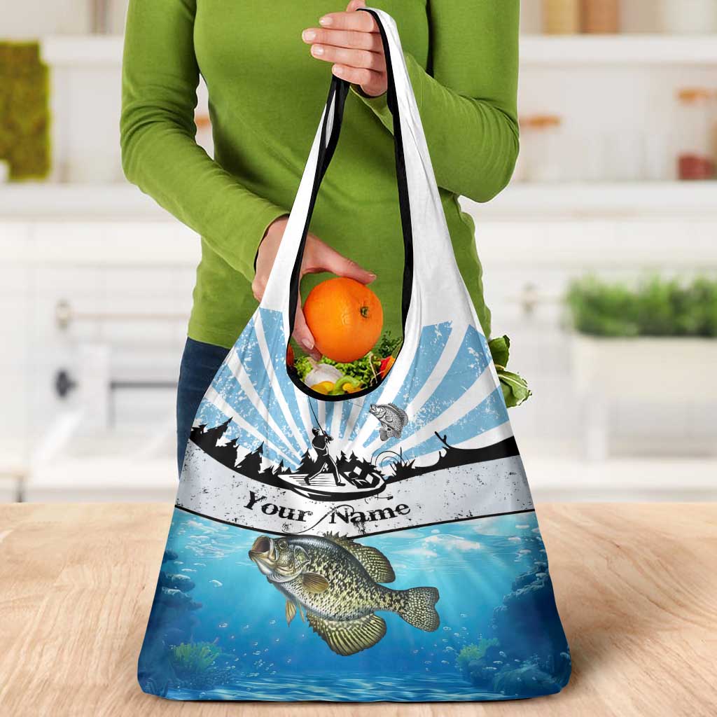 Personalized Crappie Fishing Grocery Bag with Lake Water Splash Scene and Sunrise Silhouette Angler Design - Wonder Print Shop