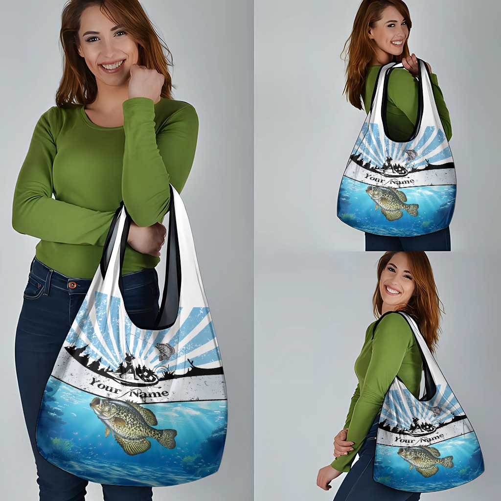 Personalized Crappie Fishing Grocery Bag with Lake Water Splash Scene and Sunrise Silhouette Angler Design - Wonder Print Shop