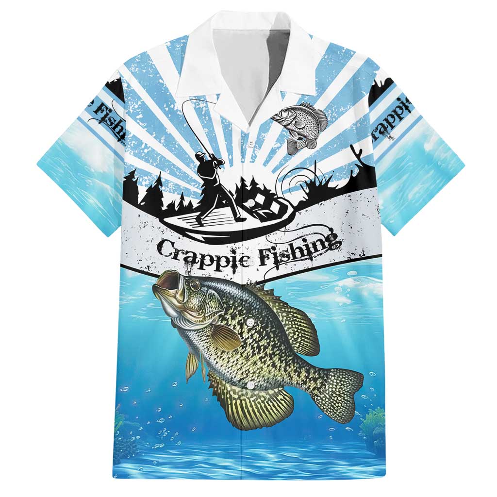 Personalized Crappie Fishing Hawaiian Shirt with Lake Water Splash Scene and Sunrise Silhouette Angler Design - Wonder Print Shop