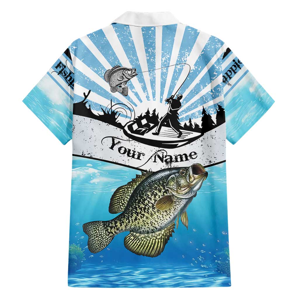 Personalized Crappie Fishing Hawaiian Shirt with Lake Water Splash Scene and Sunrise Silhouette Angler Design - Wonder Print Shop