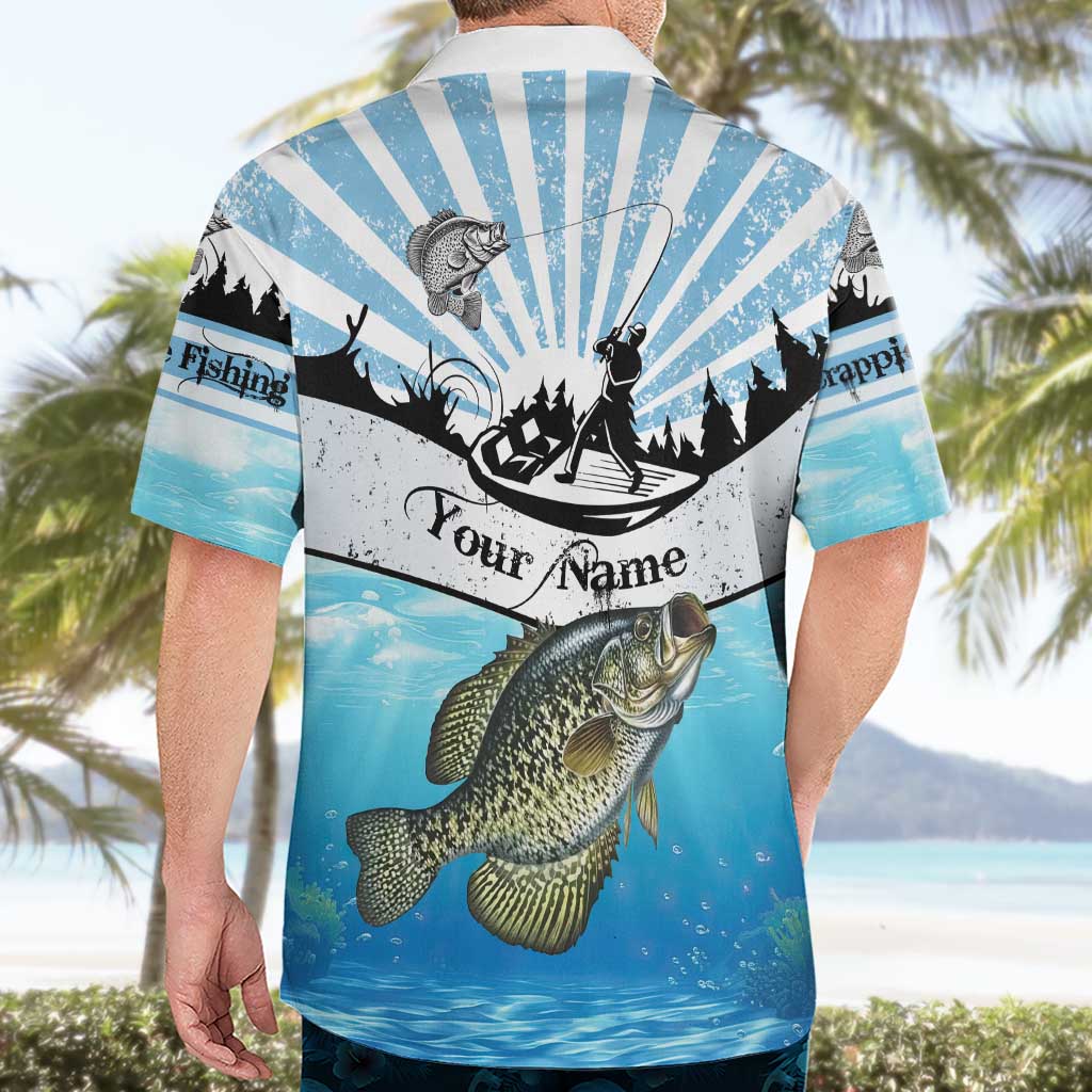 Personalized Crappie Fishing Hawaiian Shirt with Lake Water Splash Scene and Sunrise Silhouette Angler Design - Wonder Print Shop