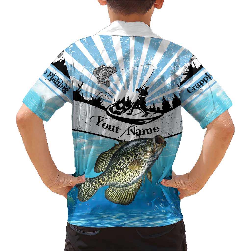 Personalized Crappie Fishing Hawaiian Shirt with Lake Water Splash Scene and Sunrise Silhouette Angler Design - Wonder Print Shop
