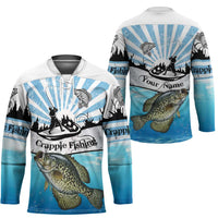 Personalized Crappie Fishing Hockey Jersey with Lake Water Splash Scene and Sunrise Silhouette Angler Design - Wonder Print Shop