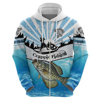 Personalized Crappie Fishing Hoodie with Lake Water Splash Scene and Sunrise Silhouette Angler Design - Wonder Print Shop
