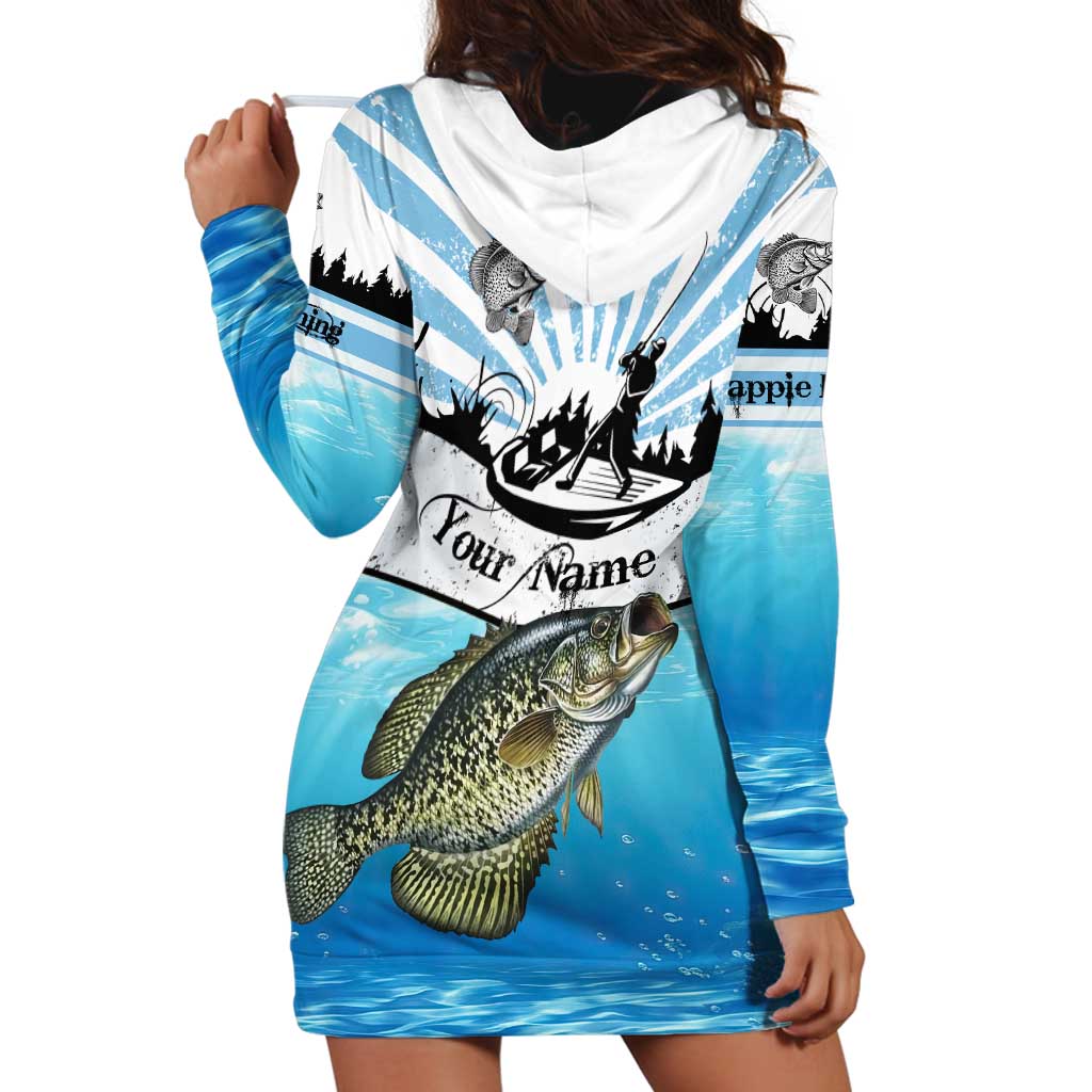 Personalized Crappie Fishing Hoodie Dress with Lake Water Splash Scene and Sunrise Silhouette Angler Design - Wonder Print Shop