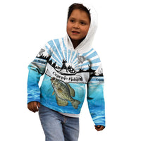 Personalized Crappie Fishing Kid Hoodie with Lake Water Splash Scene and Sunrise Silhouette Angler Design - Wonder Print Shop
