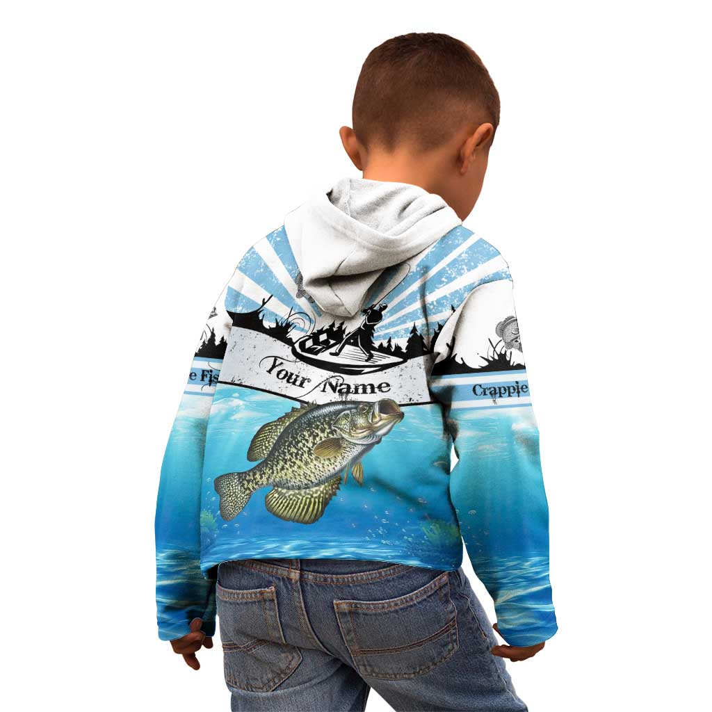 Personalized Crappie Fishing Kid Hoodie with Lake Water Splash Scene and Sunrise Silhouette Angler Design - Wonder Print Shop