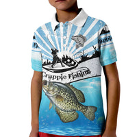 Personalized Crappie Fishing Kid Polo Shirt with Lake Water Splash Scene and Sunrise Silhouette Angler Design - Wonder Print Shop