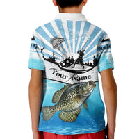 Personalized Crappie Fishing Kid Polo Shirt with Lake Water Splash Scene and Sunrise Silhouette Angler Design - Wonder Print Shop