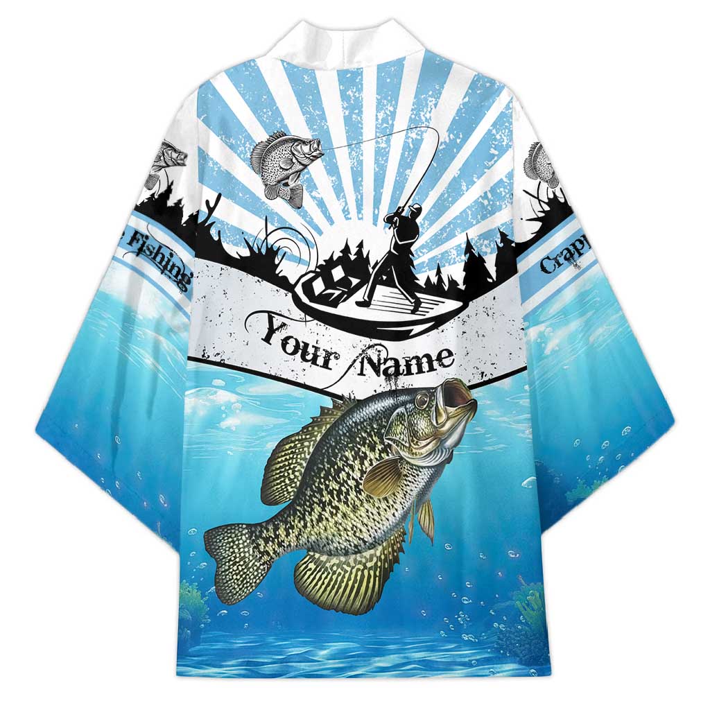 Personalized Crappie Fishing Kimono with Lake Water Splash Scene and Sunrise Silhouette Angler Design - Wonder Print Shop