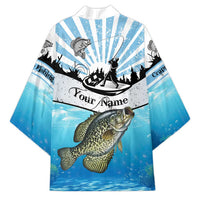 Personalized Crappie Fishing Kimono with Lake Water Splash Scene and Sunrise Silhouette Angler Design - Wonder Print Shop