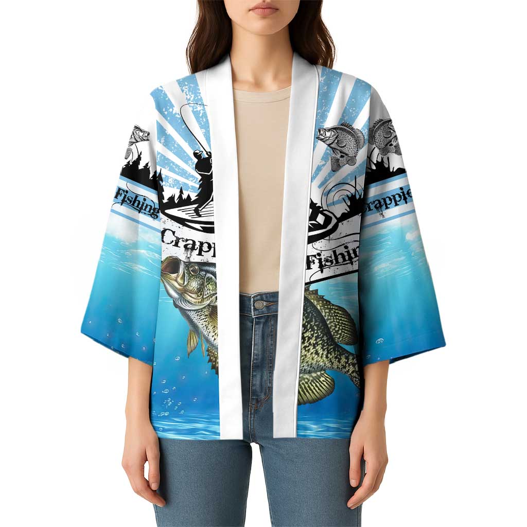 Personalized Crappie Fishing Kimono with Lake Water Splash Scene and Sunrise Silhouette Angler Design - Wonder Print Shop