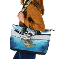 Personalized Crappie Fishing Leather Tote Bag with Lake Water Splash Scene and Sunrise Silhouette Angler Design - Wonder Print Shop