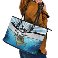 Personalized Crappie Fishing Leather Tote Bag with Lake Water Splash Scene and Sunrise Silhouette Angler Design - Wonder Print Shop