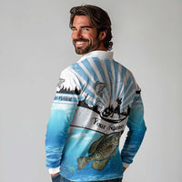 Personalized Crappie Fishing Long Sleeve Polo Shirt with Lake Water Splash Scene and Sunrise Silhouette Angler Design - Wonder Print Shop
