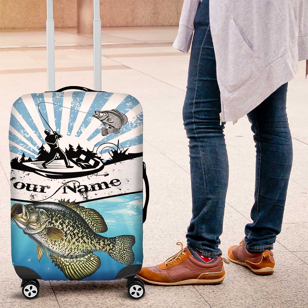 Personalized Crappie Fishing Luggage Cover with Lake Water Splash Scene and Sunrise Silhouette Angler Design - Wonder Print Shop