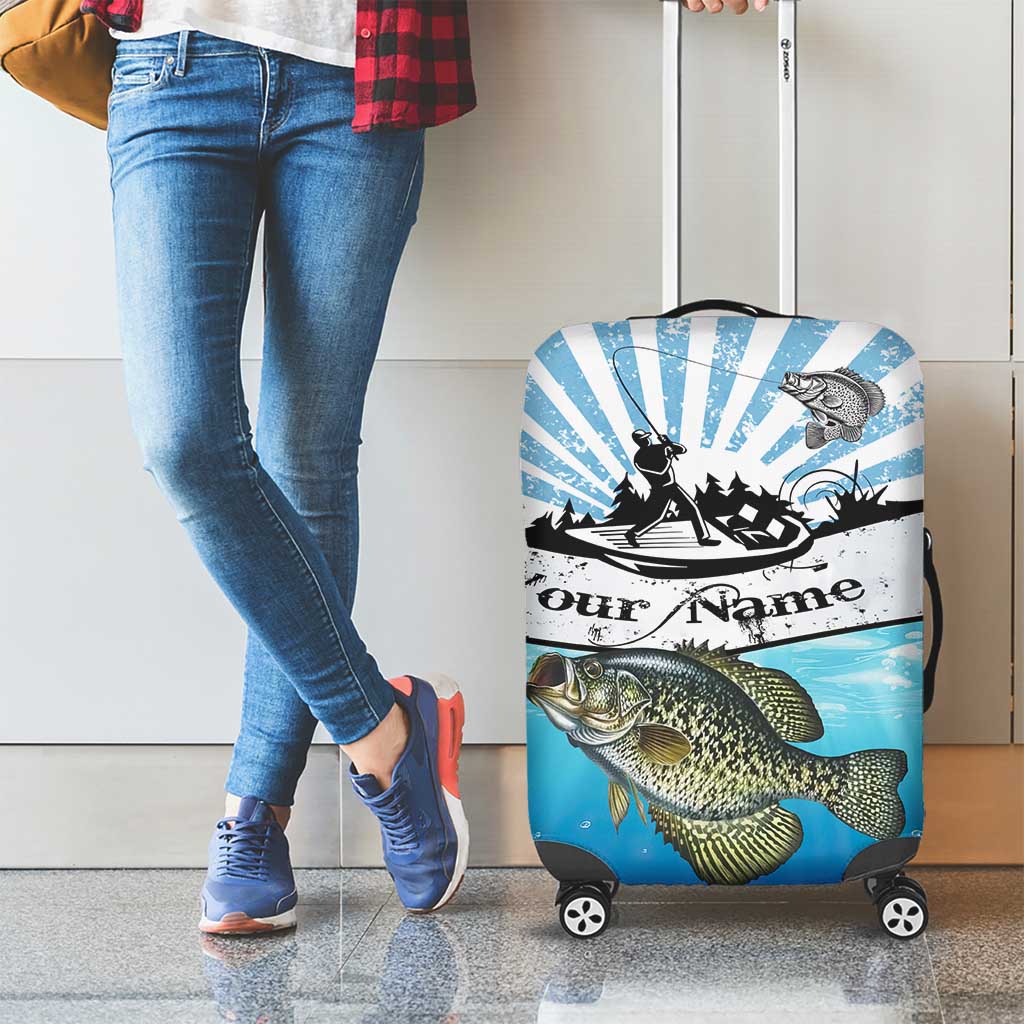 Personalized Crappie Fishing Luggage Cover with Lake Water Splash Scene and Sunrise Silhouette Angler Design - Wonder Print Shop