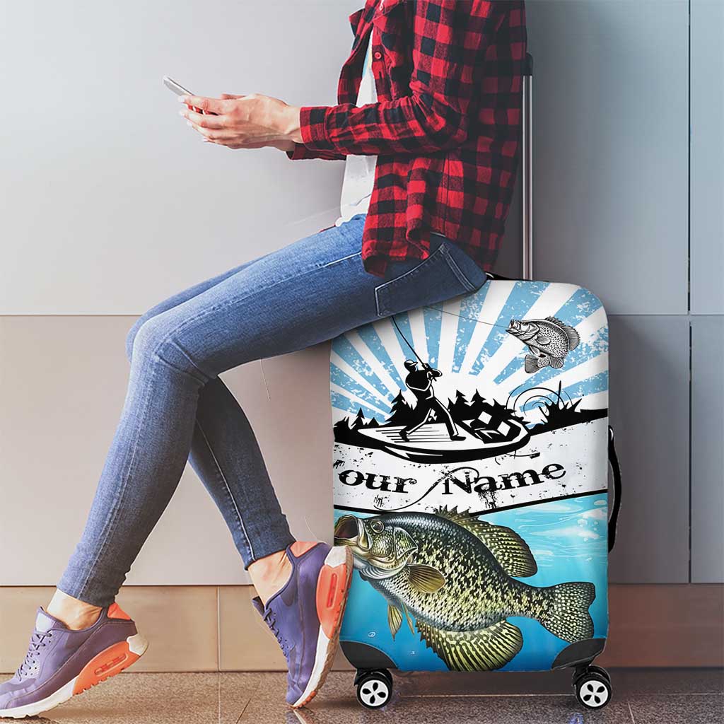 Personalized Crappie Fishing Luggage Cover with Lake Water Splash Scene and Sunrise Silhouette Angler Design - Wonder Print Shop