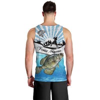 Personalized Crappie Fishing Men Tank Top with Lake Water Splash Scene and Sunrise Silhouette Angler Design - Wonder Print Shop
