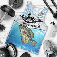 Personalized Crappie Fishing Men Tank Top with Lake Water Splash Scene and Sunrise Silhouette Angler Design - Wonder Print Shop