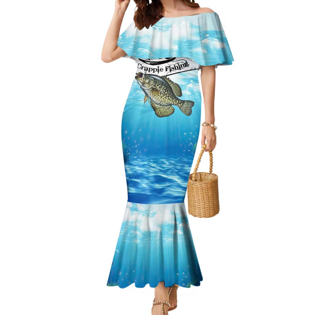 Personalized Crappie Fishing Mermaid Dress with Lake Water Splash Scene and Sunrise Silhouette Angler Design - Wonder Print Shop