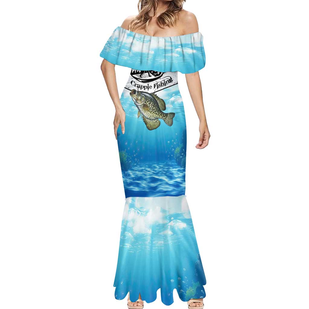 Personalized Crappie Fishing Mermaid Dress with Lake Water Splash Scene and Sunrise Silhouette Angler Design - Wonder Print Shop