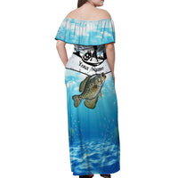 Personalized Crappie Fishing Off Shoulder Maxi Dress with Lake Water Splash Scene and Sunrise Silhouette Angler Design - Wonder Print Shop