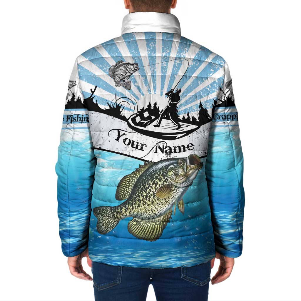 Personalized Crappie Fishing Padded Jacket with Lake Water Splash Scene and Sunrise Silhouette Angler Design - Wonder Print Shop