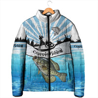 Personalized Crappie Fishing Padded Jacket with Lake Water Splash Scene and Sunrise Silhouette Angler Design - Wonder Print Shop