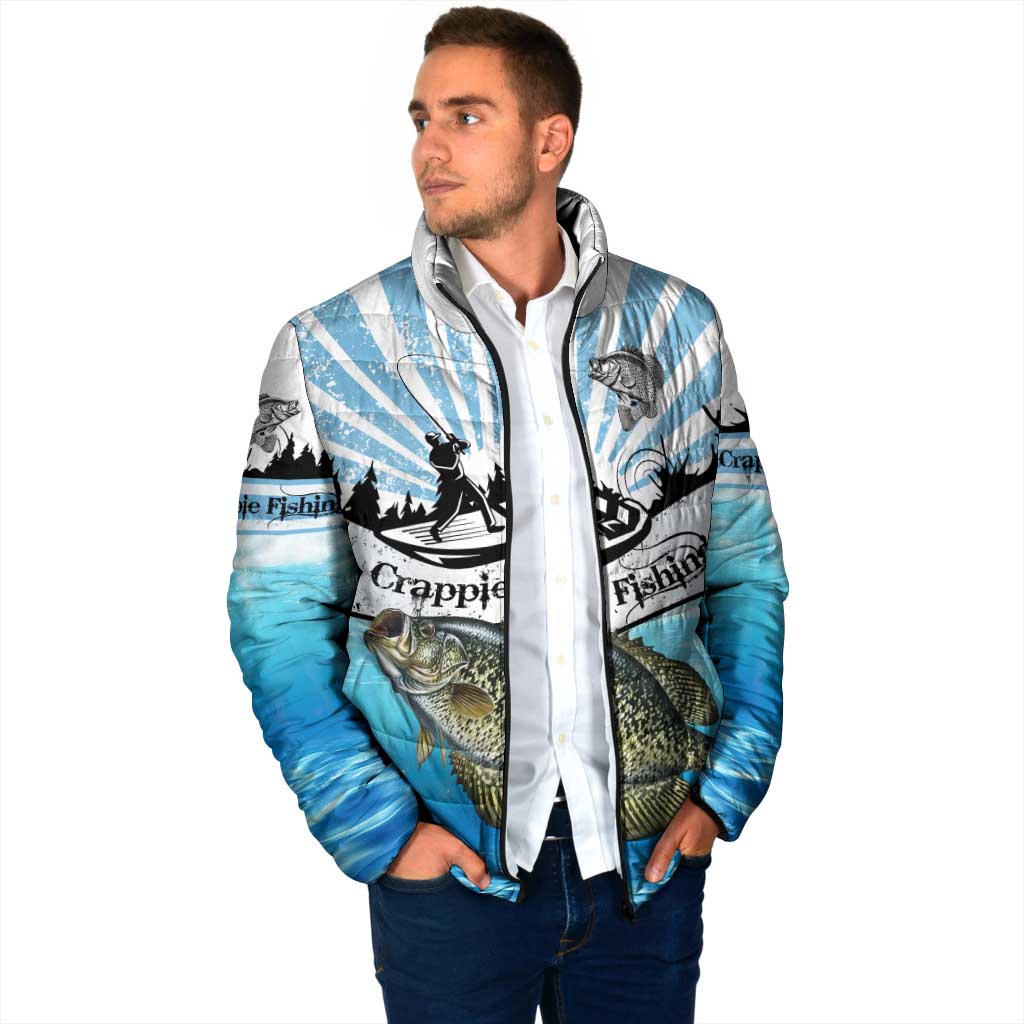 Personalized Crappie Fishing Padded Jacket with Lake Water Splash Scene and Sunrise Silhouette Angler Design - Wonder Print Shop