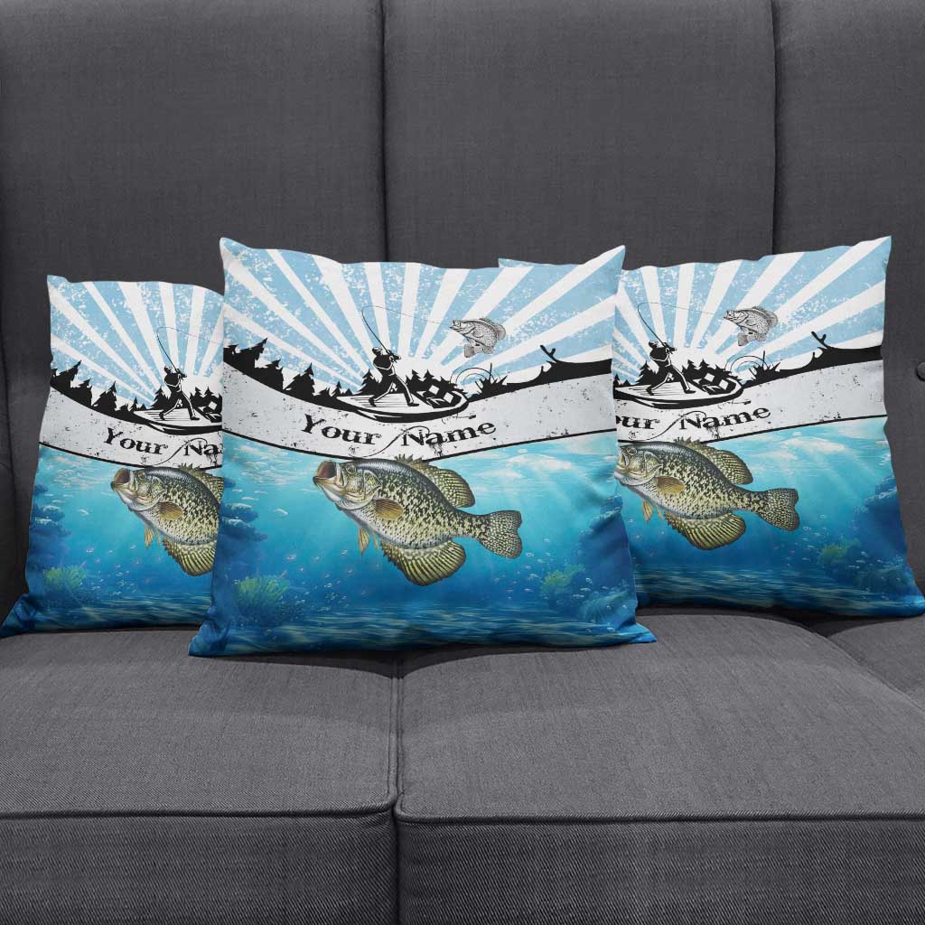 Personalized Crappie Fishing Pillow Cover with Lake Water Splash Scene and Sunrise Silhouette Angler Design - Wonder Print Shop