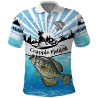 Personalized Crappie Fishing Polo Shirt with Lake Water Splash Scene and Sunrise Silhouette Angler Design - Wonder Print Shop