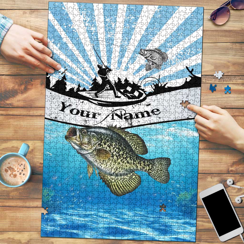 Personalized Crappie Fishing Puzzle with Lake Water Splash Scene and Sunrise Silhouette Angler Design - Wonder Print Shop