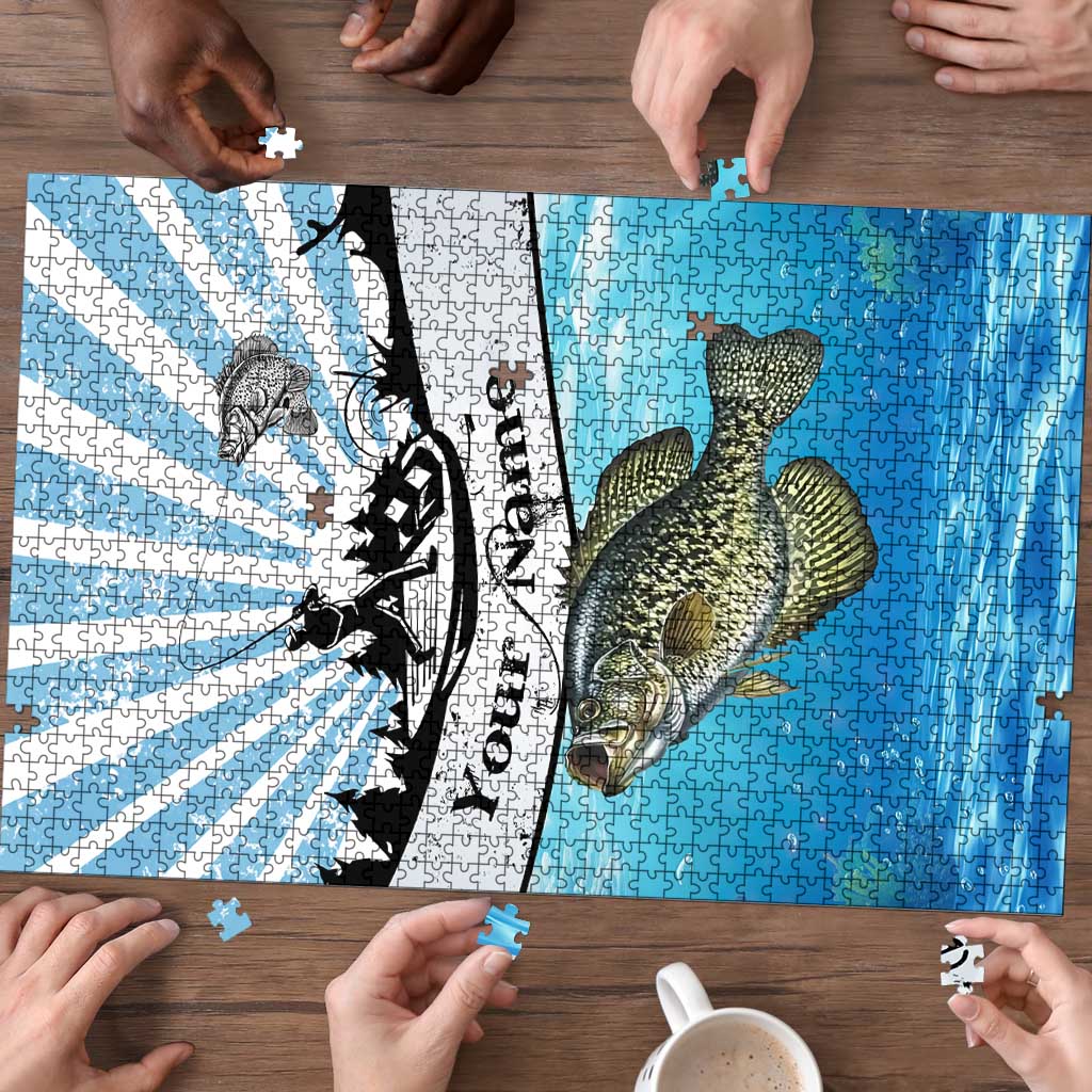 Personalized Crappie Fishing Puzzle with Lake Water Splash Scene and Sunrise Silhouette Angler Design - Wonder Print Shop