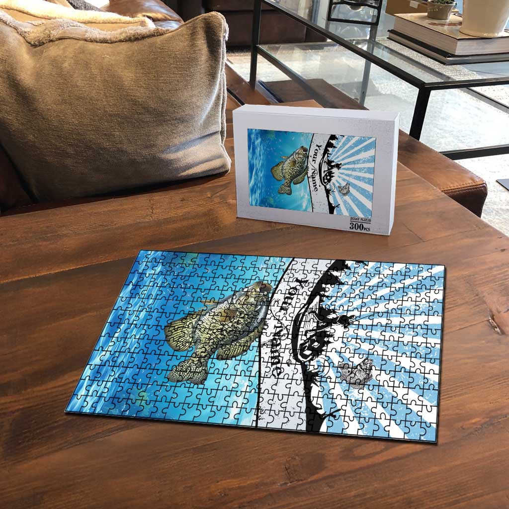 Personalized Crappie Fishing Puzzle with Lake Water Splash Scene and Sunrise Silhouette Angler Design - Wonder Print Shop