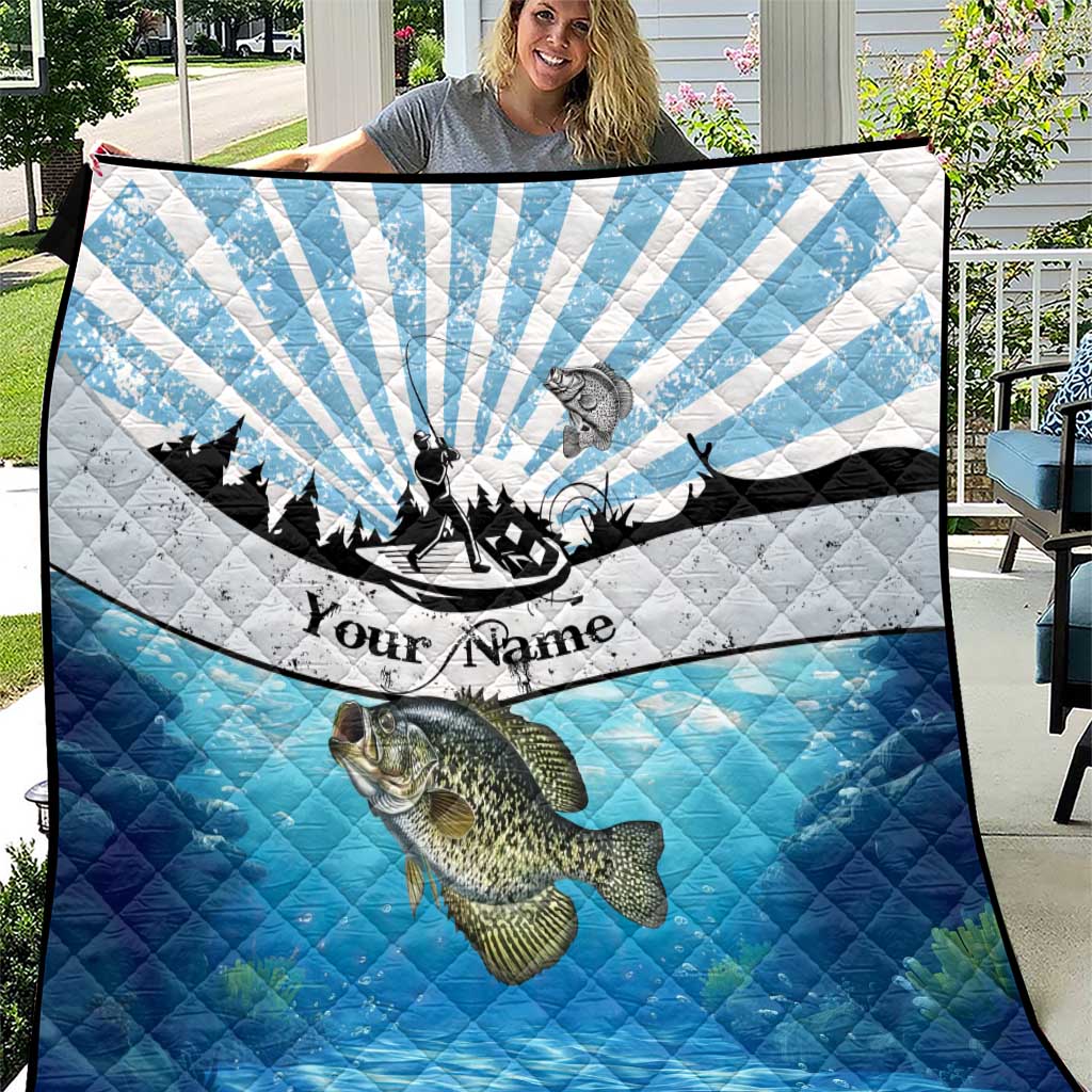 Personalized Crappie Fishing Quilt with Lake Water Splash Scene and Sunrise Silhouette Angler Design - Wonder Print Shop