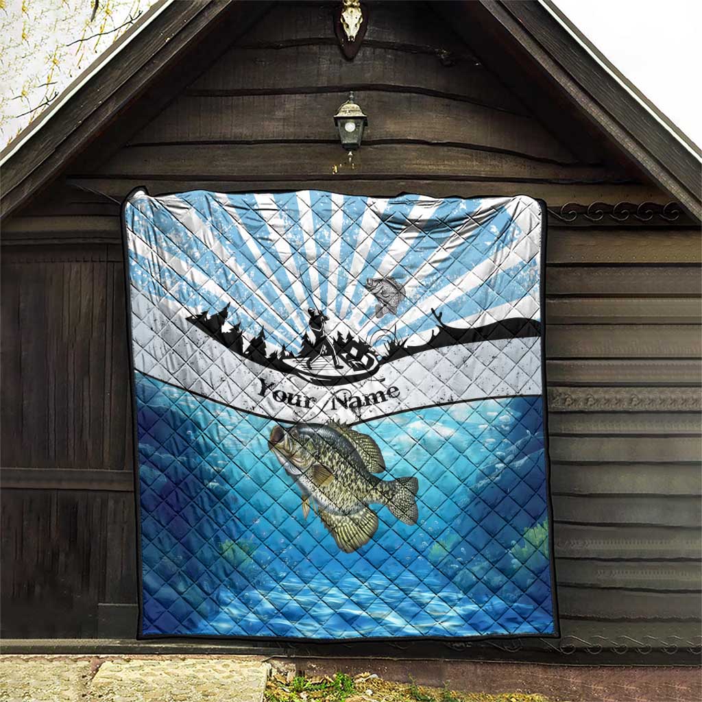 Personalized Crappie Fishing Quilt with Lake Water Splash Scene and Sunrise Silhouette Angler Design - Wonder Print Shop