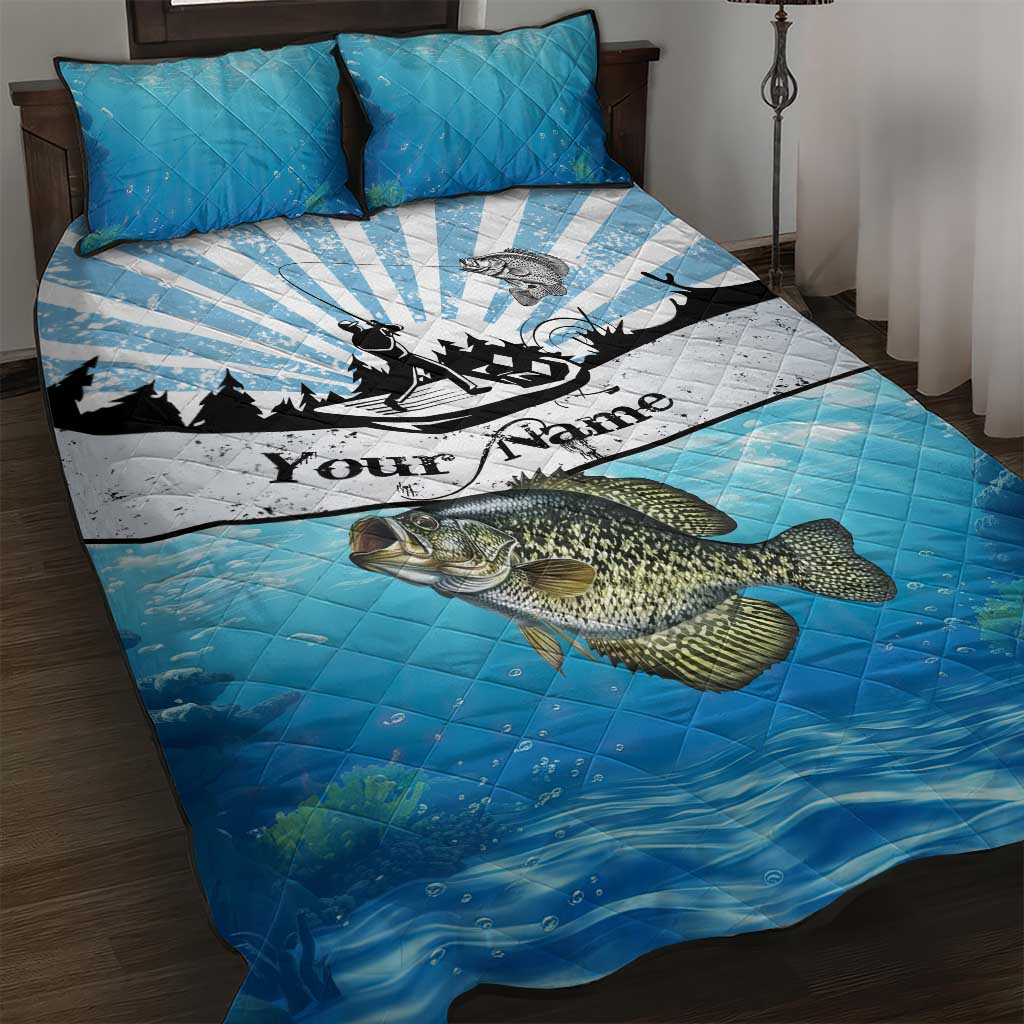 Personalized Crappie Fishing Quilt Bed Set with Lake Water Splash Scene and Sunrise Silhouette Angler Design - Wonder Print Shop