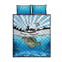 Personalized Crappie Fishing Quilt Bed Set with Lake Water Splash Scene and Sunrise Silhouette Angler Design - Wonder Print Shop