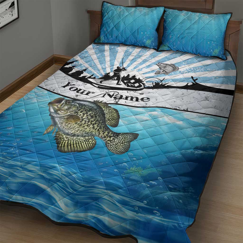 Personalized Crappie Fishing Quilt Bed Set with Lake Water Splash Scene and Sunrise Silhouette Angler Design - Wonder Print Shop
