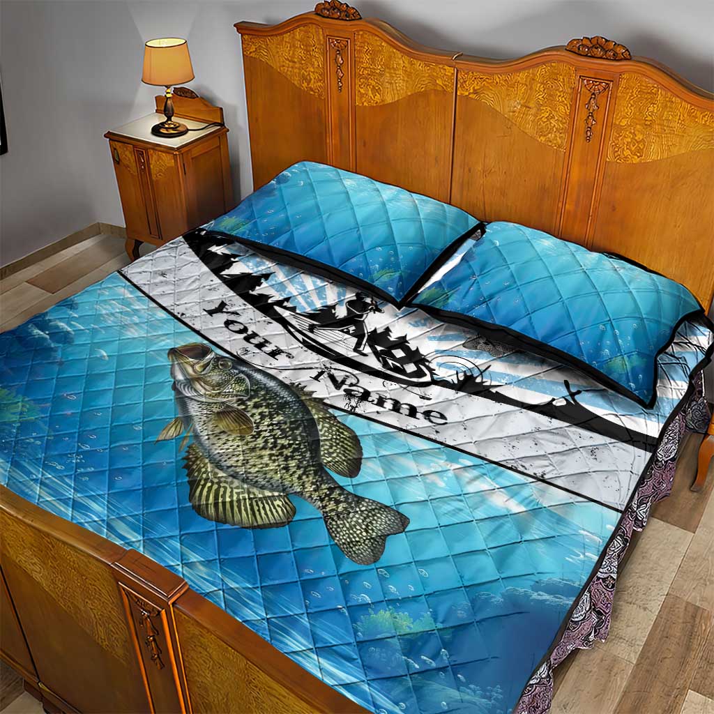 Personalized Crappie Fishing Quilt Bed Set with Lake Water Splash Scene and Sunrise Silhouette Angler Design - Wonder Print Shop