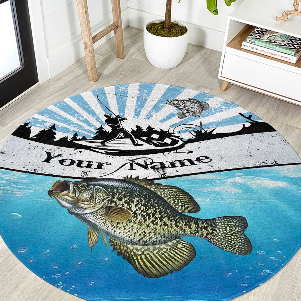 Personalized Crappie Fishing Round Carpet with Lake Water Splash Scene and Sunrise Silhouette Angler Design - Wonder Print Shop