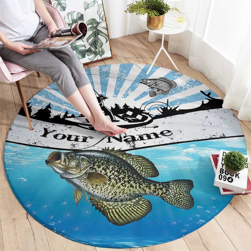 Personalized Crappie Fishing Round Carpet with Lake Water Splash Scene and Sunrise Silhouette Angler Design - Wonder Print Shop