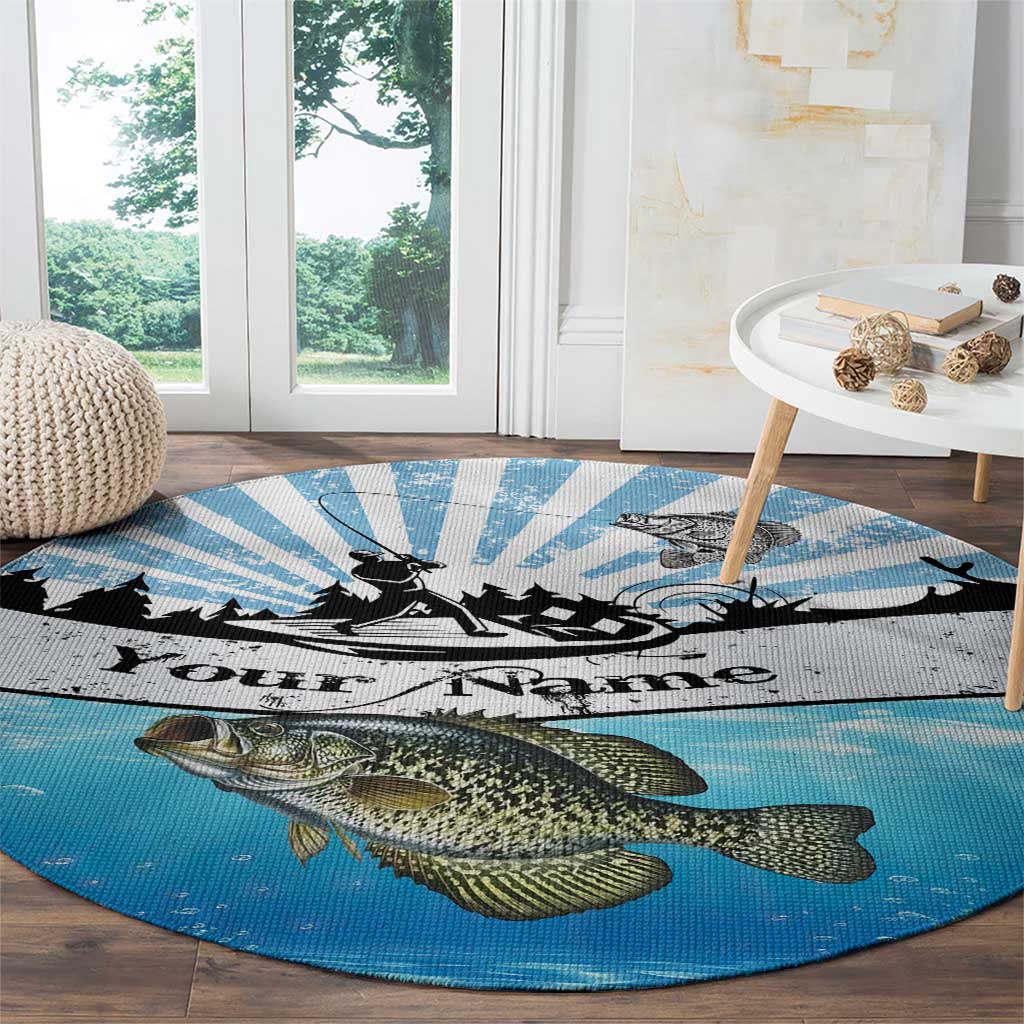 Personalized Crappie Fishing Round Carpet with Lake Water Splash Scene and Sunrise Silhouette Angler Design - Wonder Print Shop